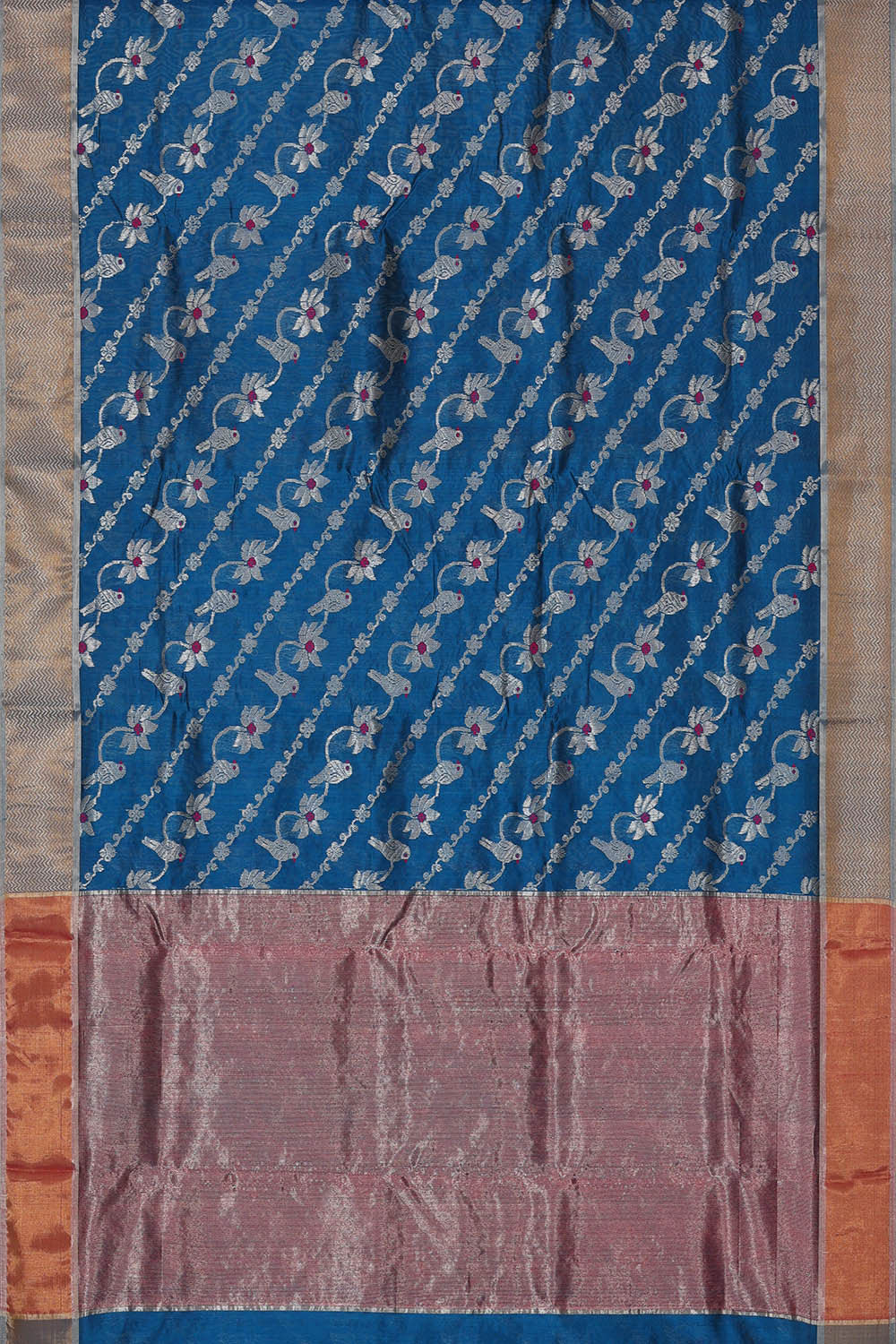 Image of Chanderi Silk Peacock Blue Saree